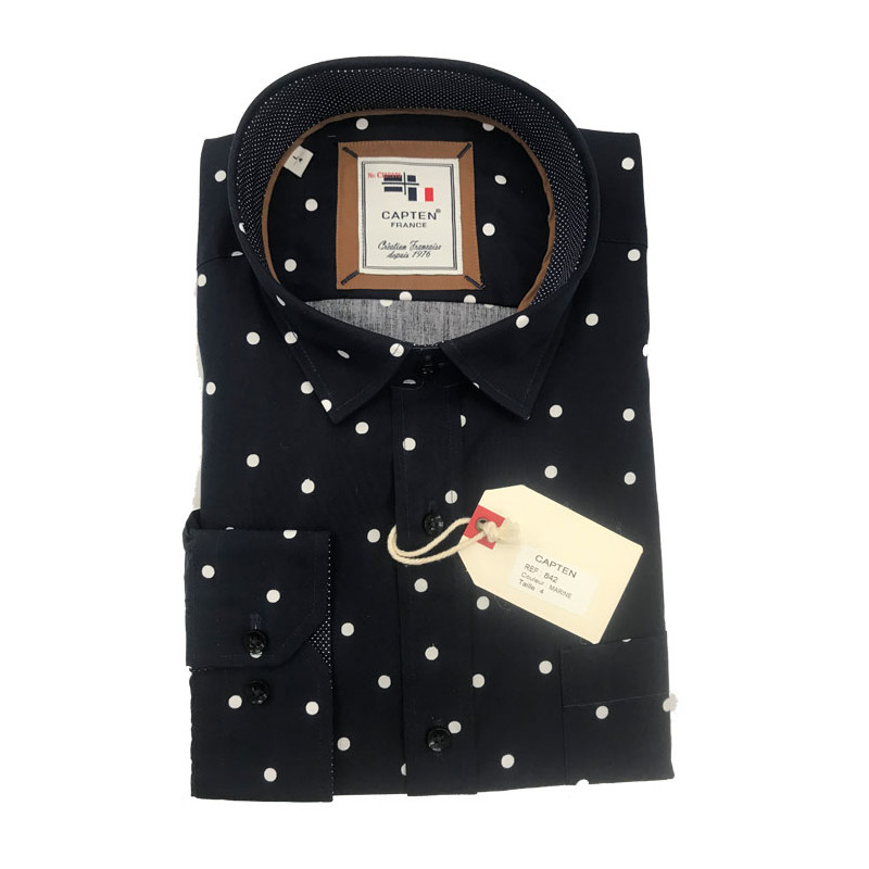 chemise ML fantaisie noir à pois blanc