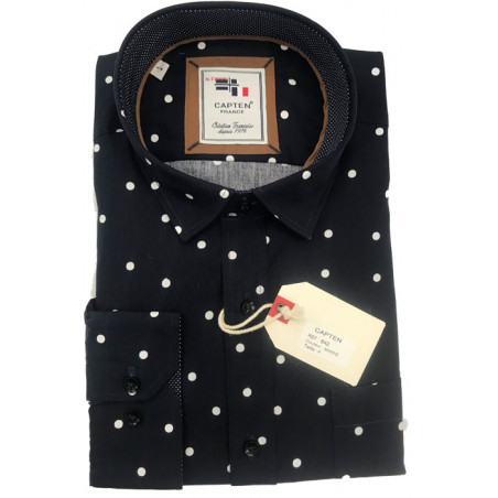 chemise ML fantaisie noir à pois blanc